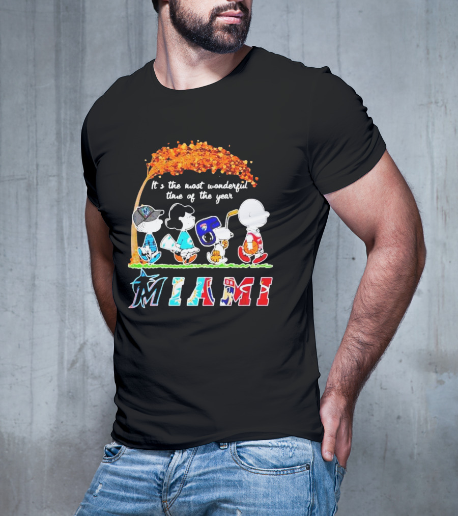Miami Sports Peanuts Characters Walking Fall It's The Most Wonderful Time Of The Year T-Shirt