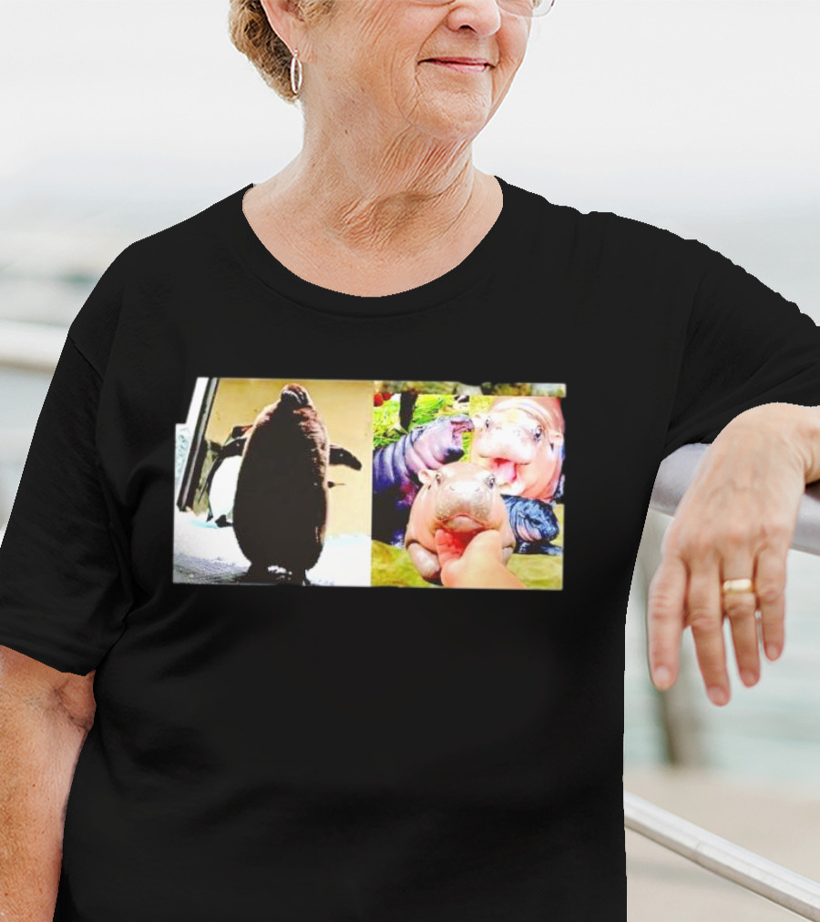 Moo Deng Hippo And Baby Penguin Pesto Family Moments T-Shirt