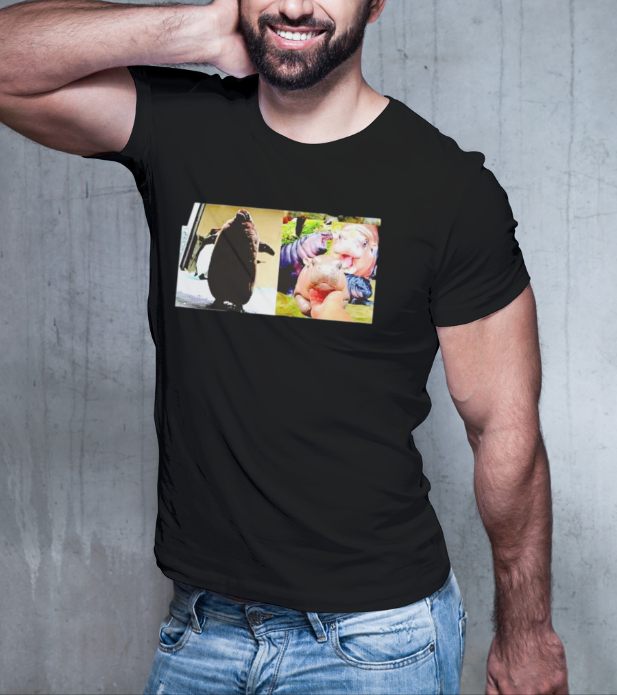 Moo Deng Hippo And Baby Penguin Pesto Family Moments T-Shirt