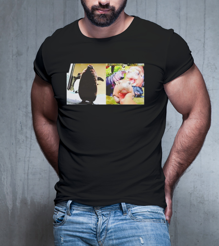 Moo Deng Hippo And Baby Penguin Pesto Family Moments T-Shirt