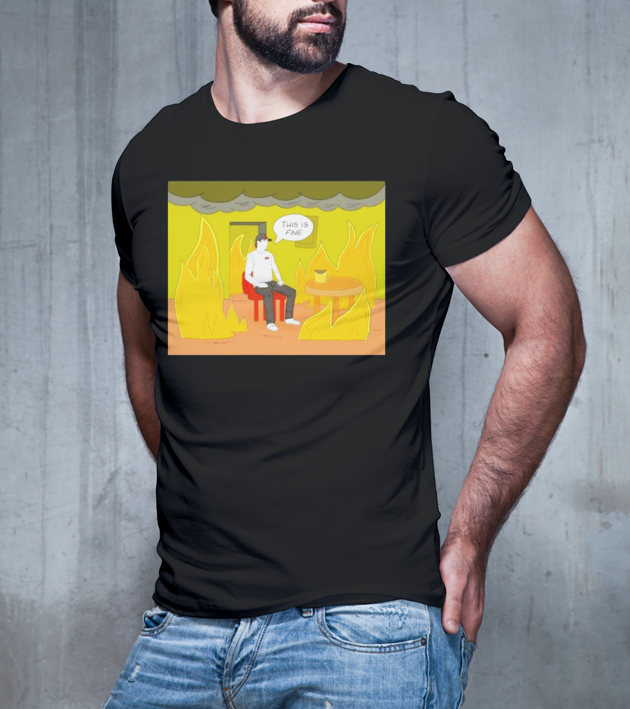 San Francisco 49ers This Is Fine Cartoon Fire Background T-Shirt