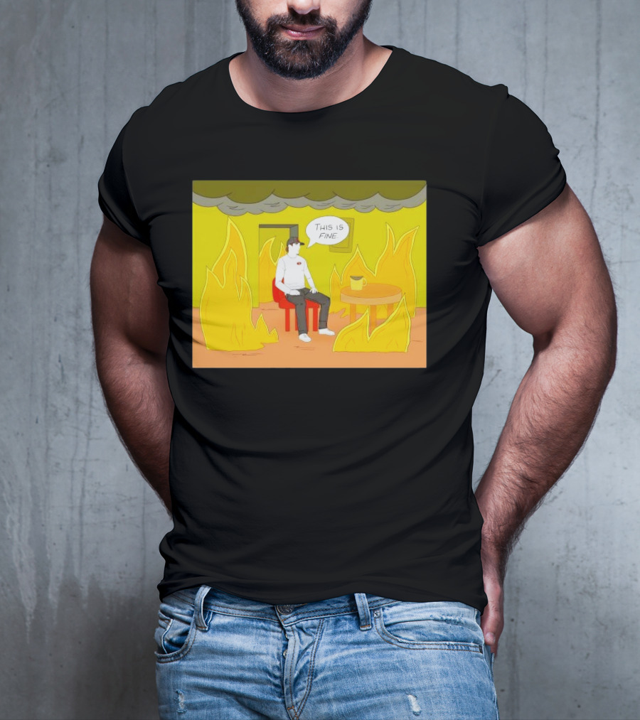 San Francisco 49ers This Is Fine Cartoon Fire Background T-Shirt