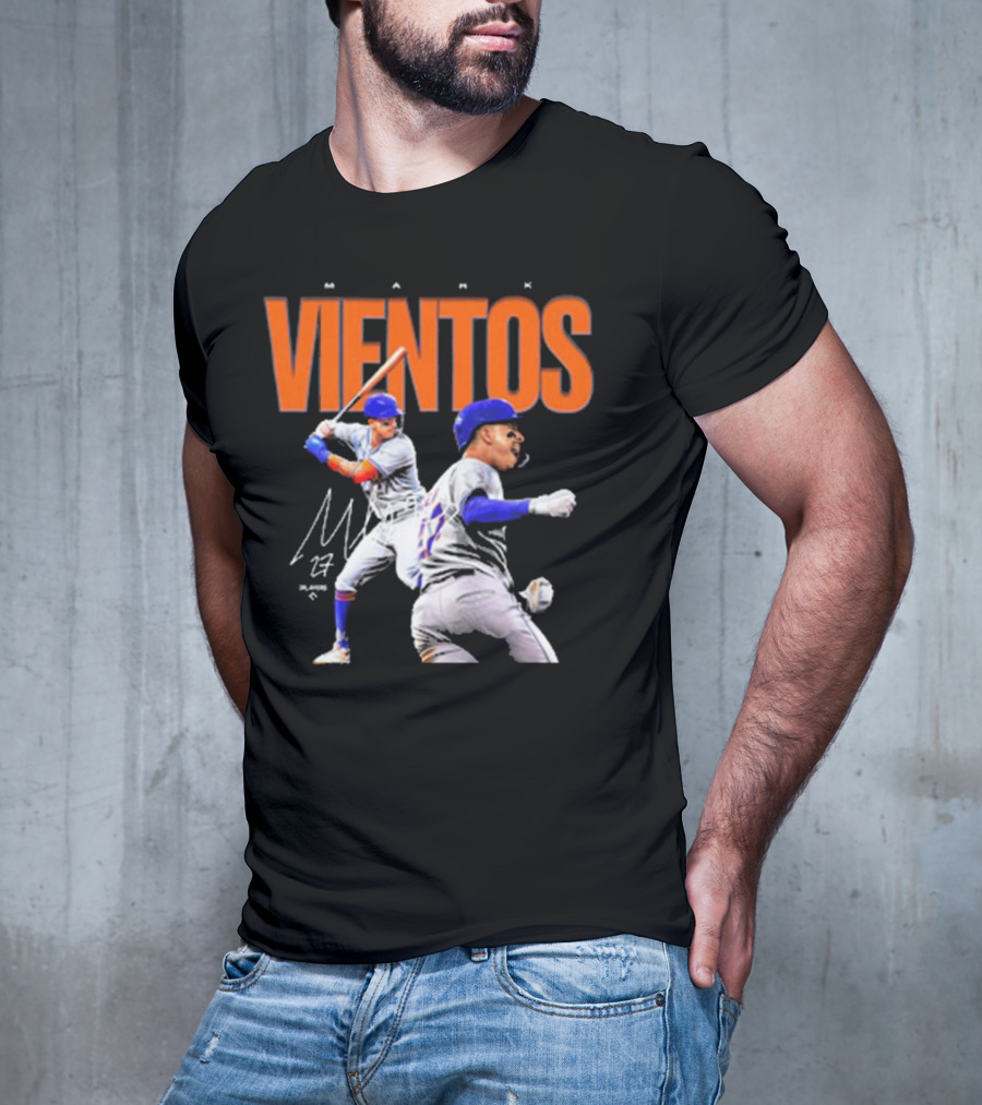 Mark Vientos New York Mets MLB 27 Signature Baseball Action T-Shirt