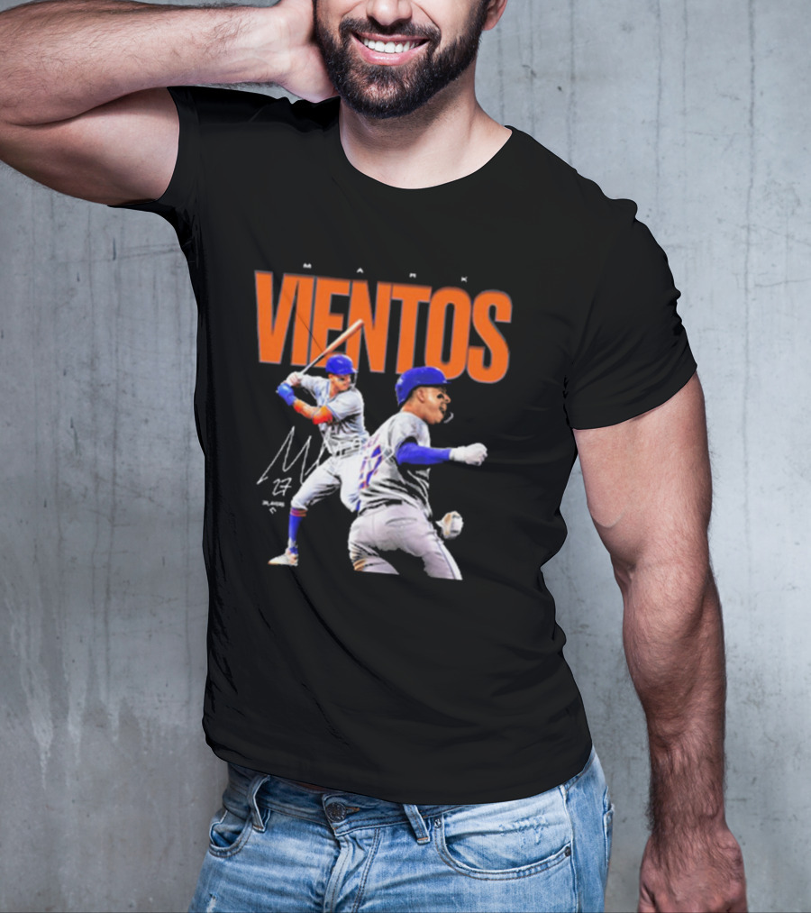 Mark Vientos New York Mets MLB 27 Signature Baseball Action T-Shirt