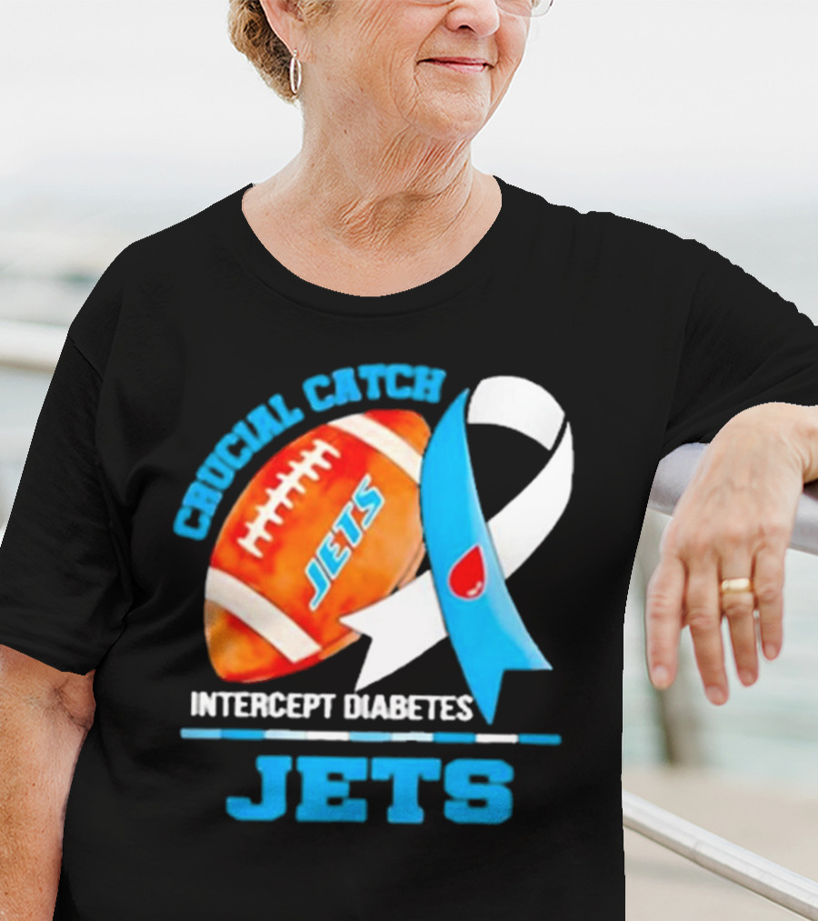 Jets Crucial Catch Football Intercept Diabetes Awareness T-Shirt