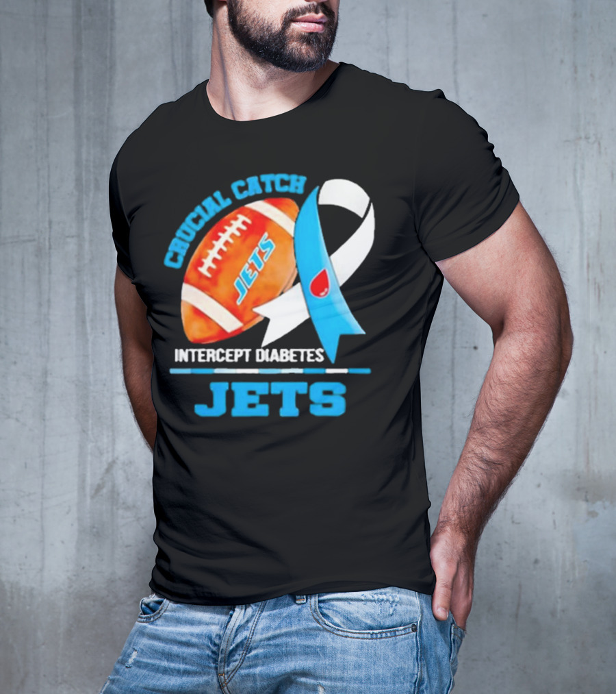 Jets Crucial Catch Football Intercept Diabetes Awareness T-Shirt