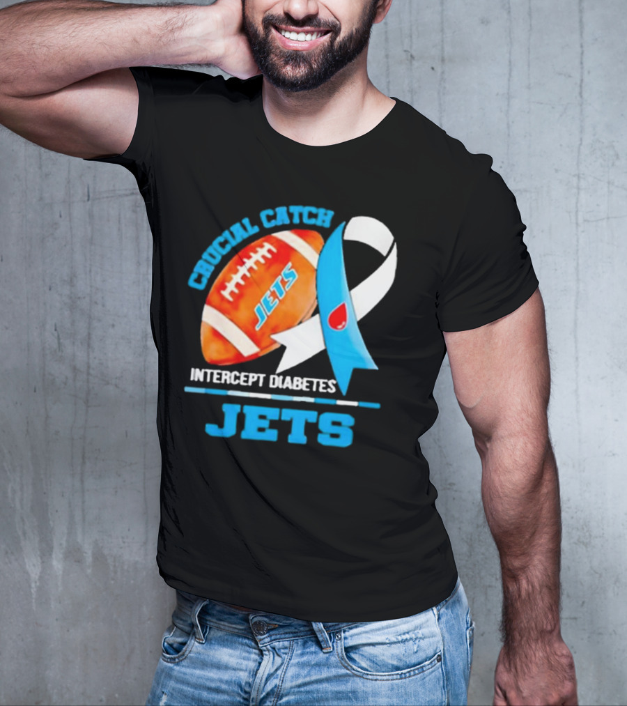 Jets Crucial Catch Football Intercept Diabetes Awareness T-Shirt
