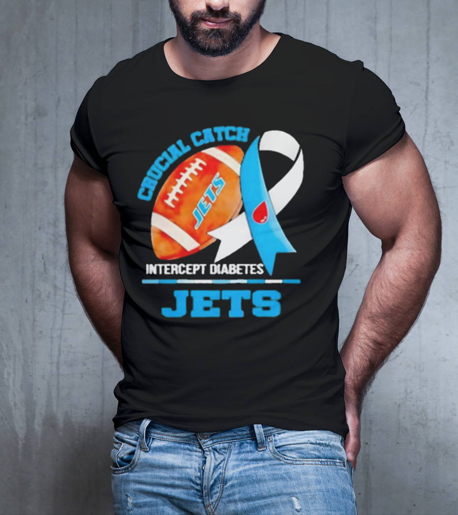 Jets Crucial Catch Football Intercept Diabetes Awareness T-Shirt