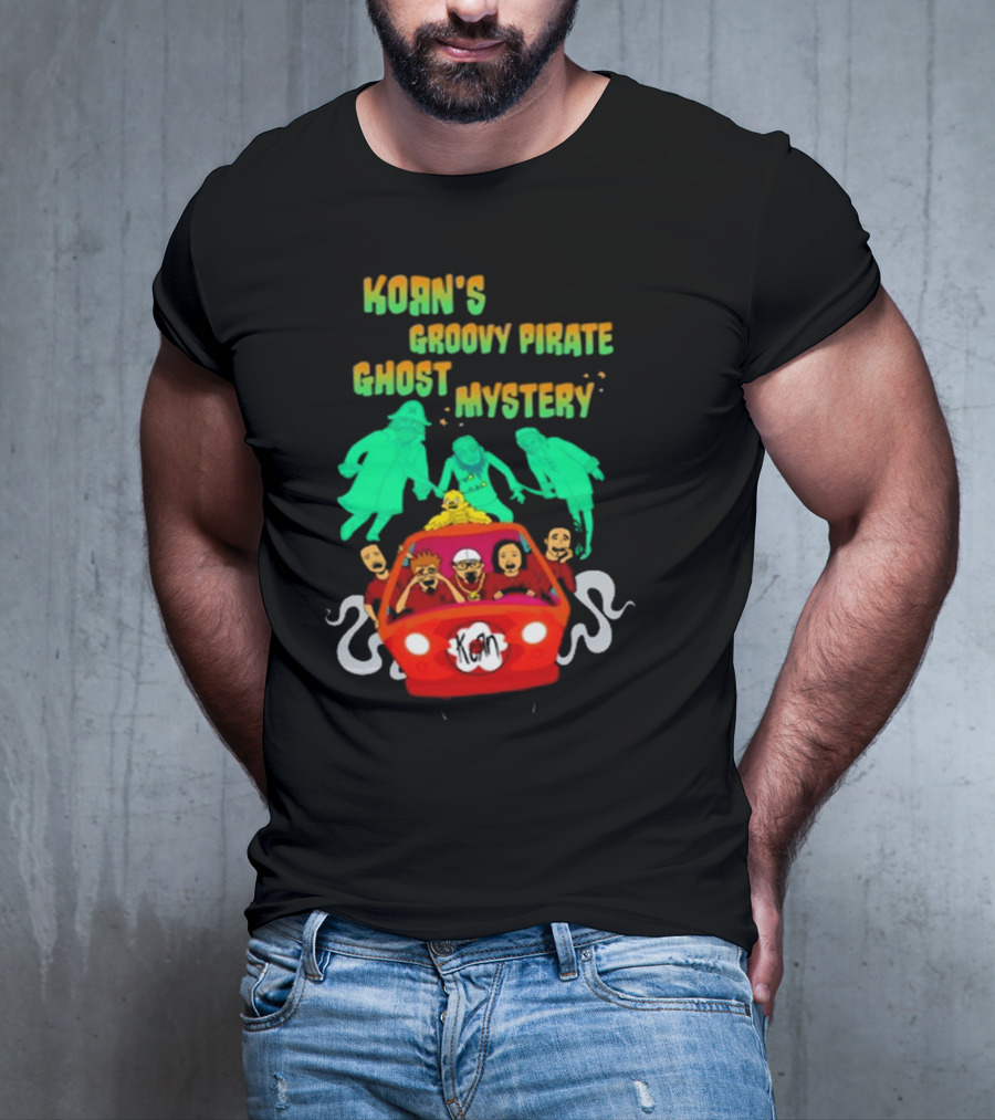 Korn Groovy Pirate Ghost Mystery Band In Red Van With Creepy Specters T-Shirt