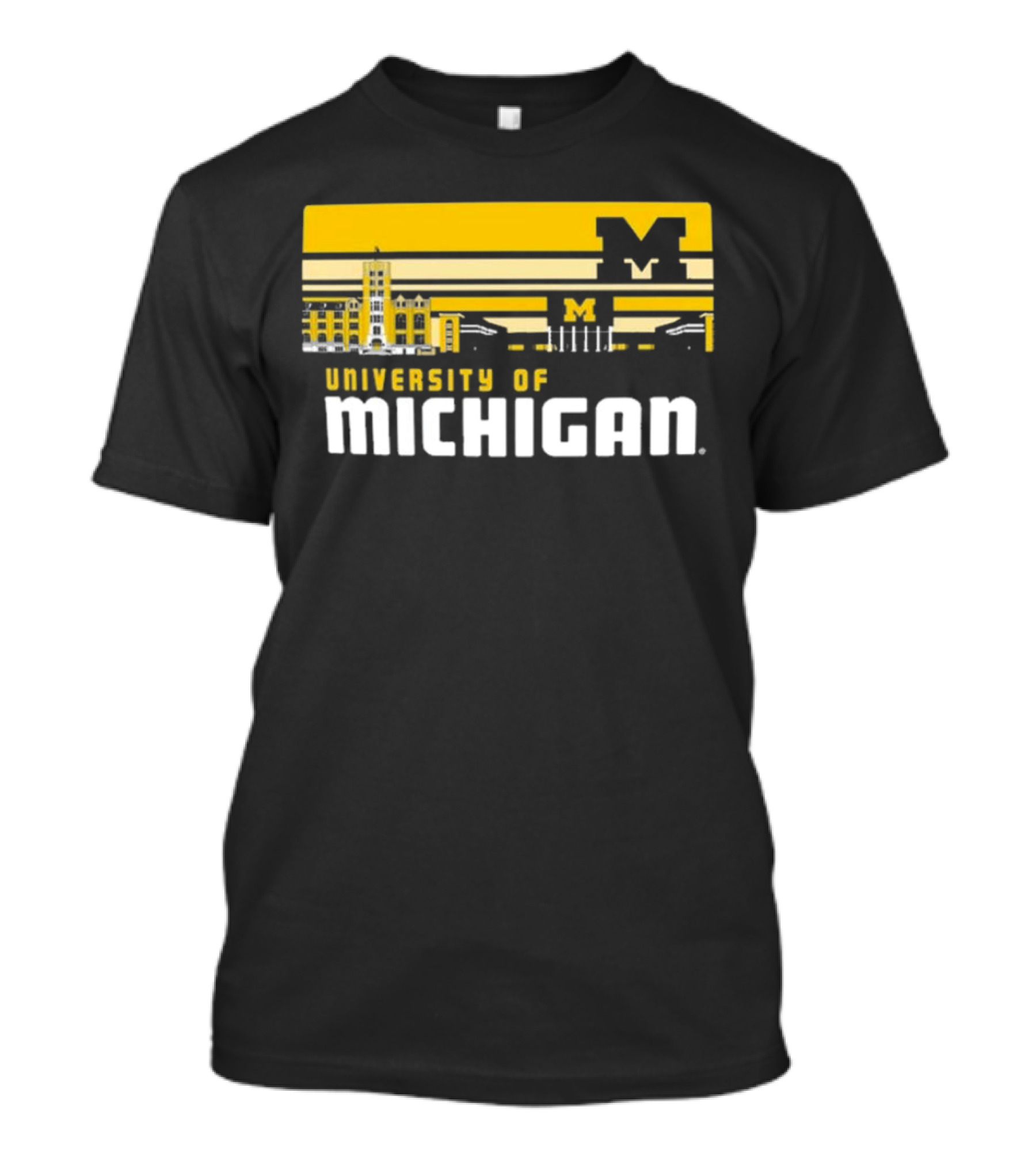 University Of Michigan Wolverines Striped Campus Skyline T-Shirt