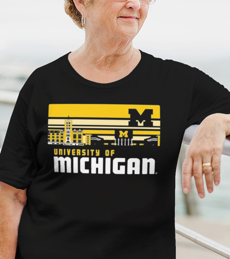 University Of Michigan Wolverines Striped Campus Skyline T-Shirt