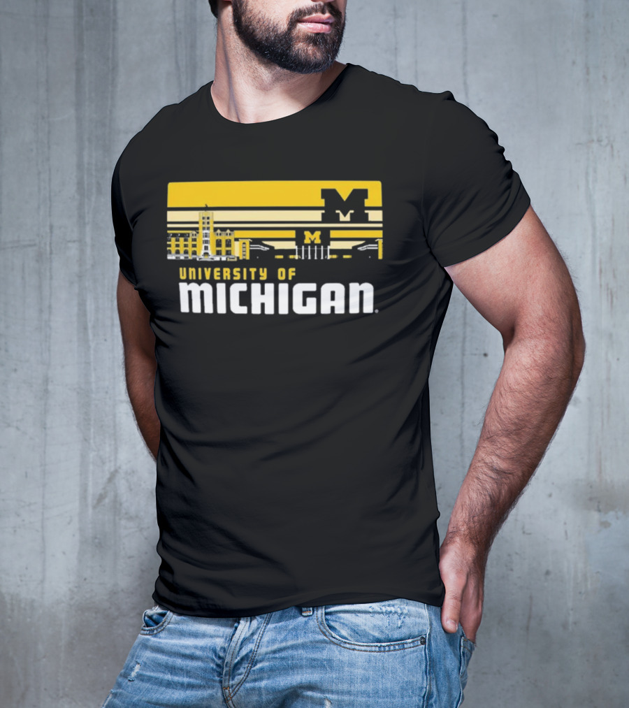 University Of Michigan Wolverines Striped Campus Skyline T-Shirt