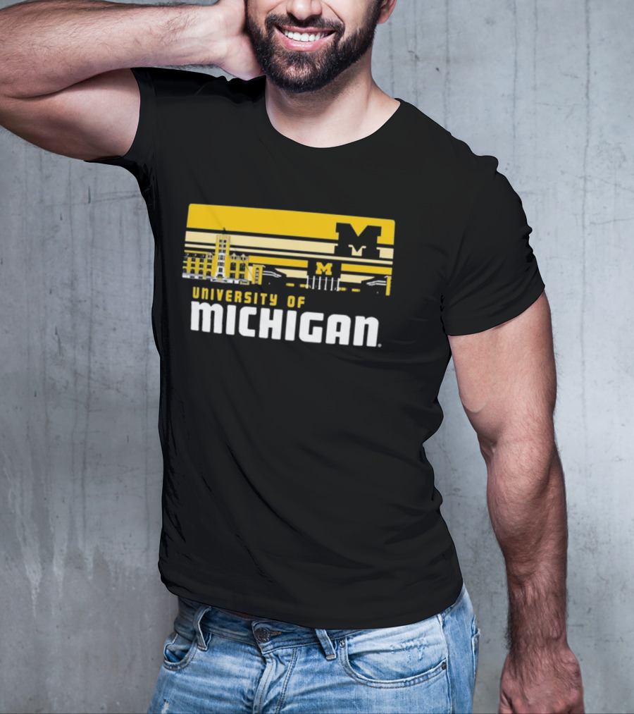 University Of Michigan Wolverines Striped Campus Skyline T-Shirt