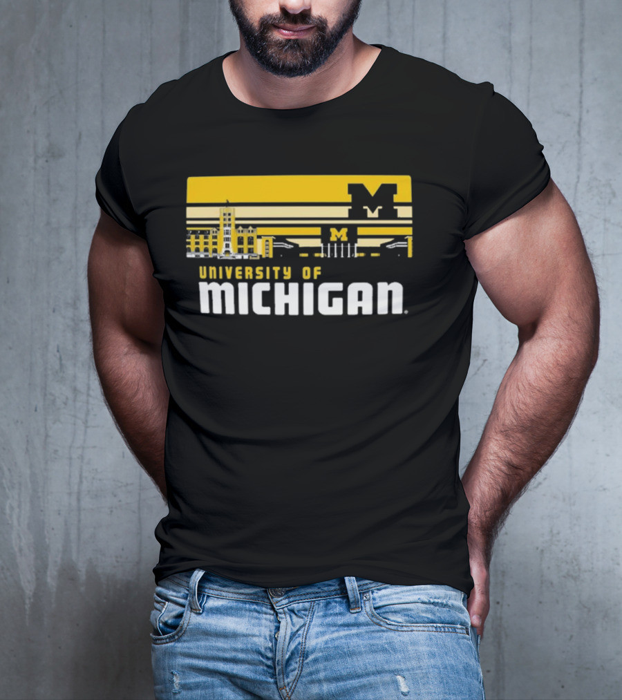 University Of Michigan Wolverines Striped Campus Skyline T-Shirt