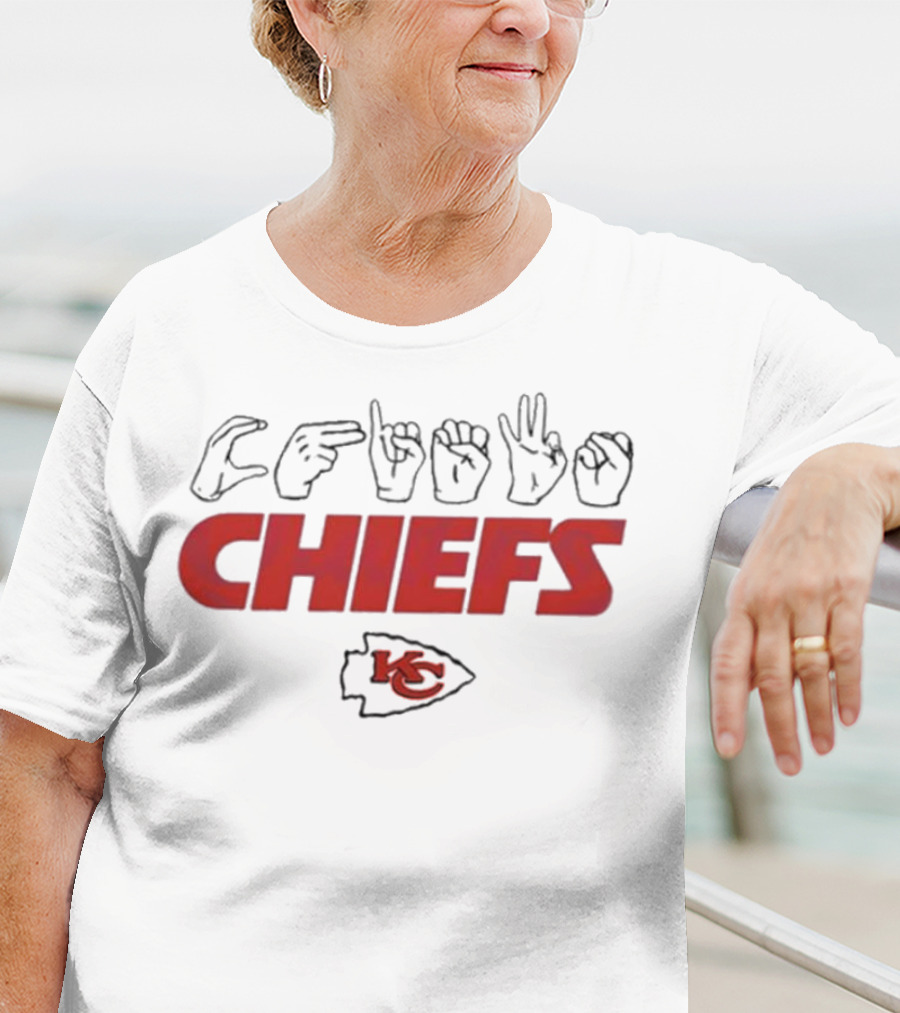 CHIEFS Kansas City Chiefs KC Logo Hand Sign Football T-Shirt