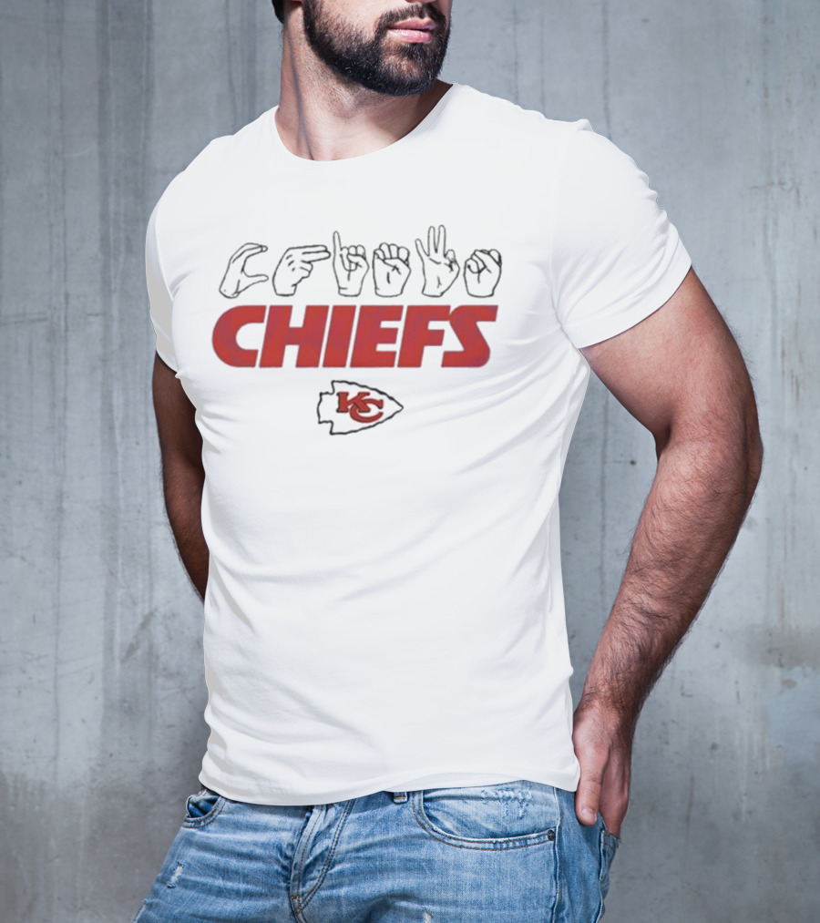 CHIEFS Kansas City Chiefs KC Logo Hand Sign Football T-Shirt