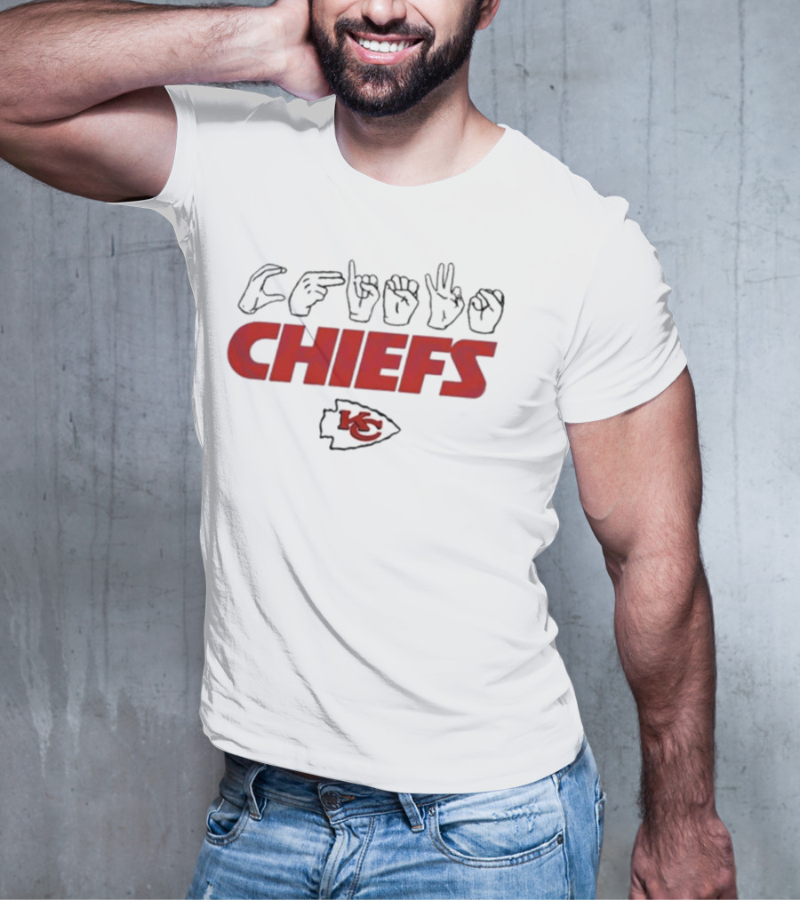 CHIEFS Kansas City Chiefs KC Logo Hand Sign Football T-Shirt