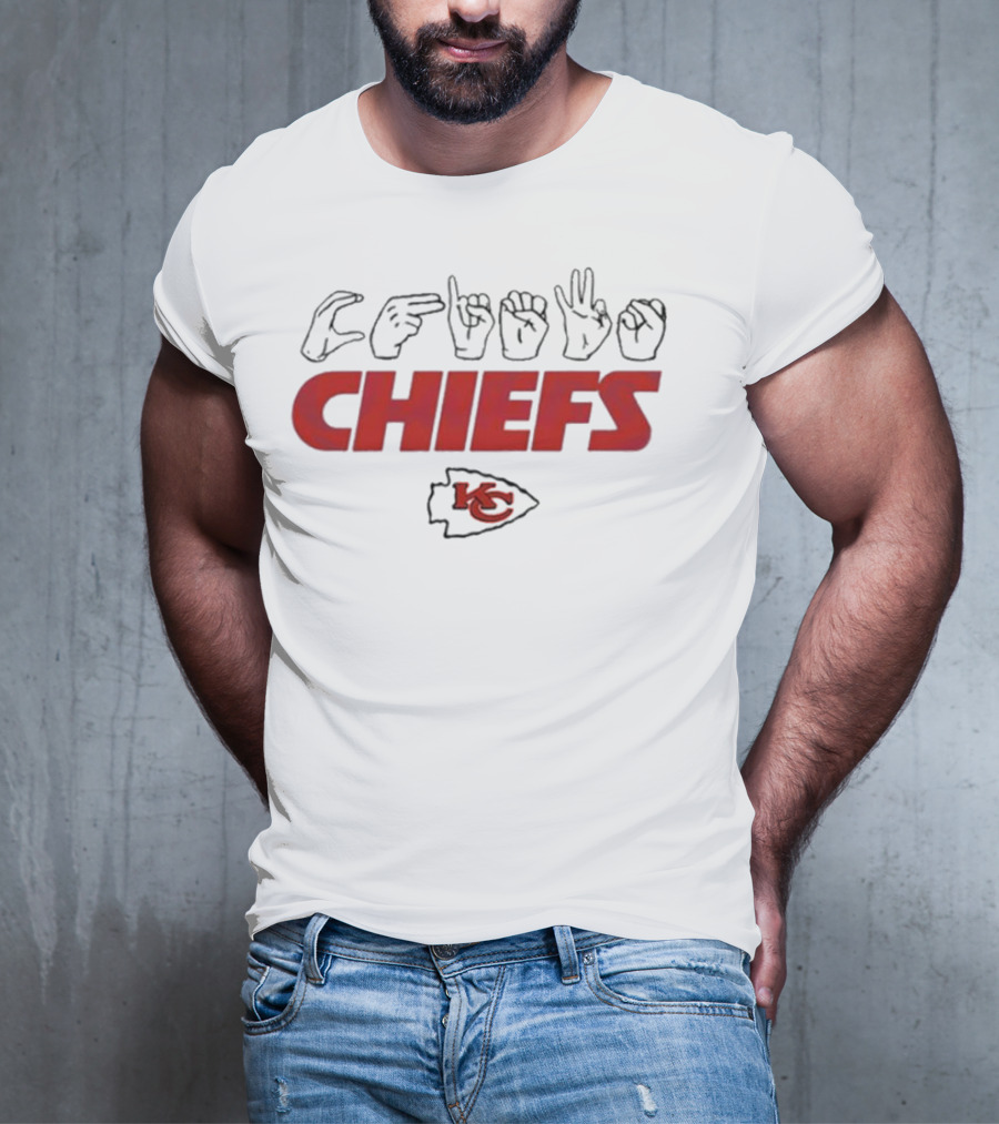 CHIEFS Kansas City Chiefs KC Logo Hand Sign Football T-Shirt