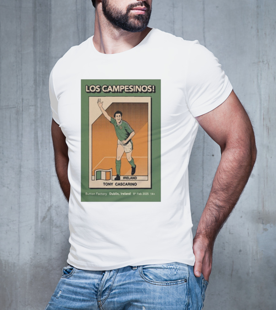Los Campesinos Dublin Show Featuring Ireland Tony Cascarino Card At Button Factory February 8 2025 T-Shirt