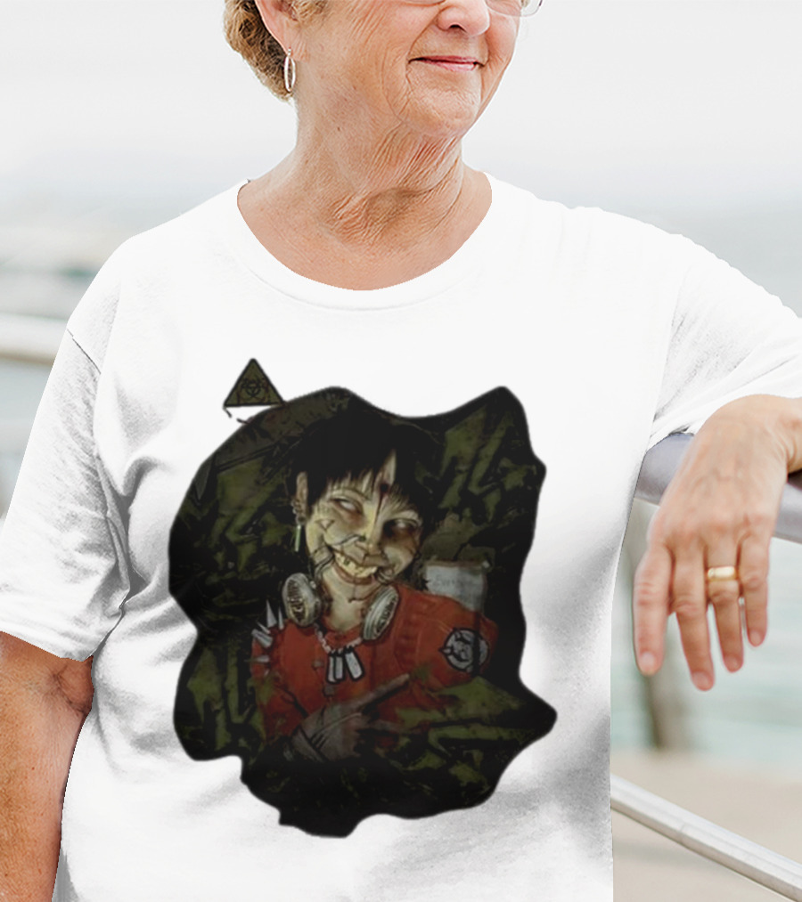 MG Ultra Kid Smiling Masked Figure With Red Outfit And Gas Mask Elements T-Shirt