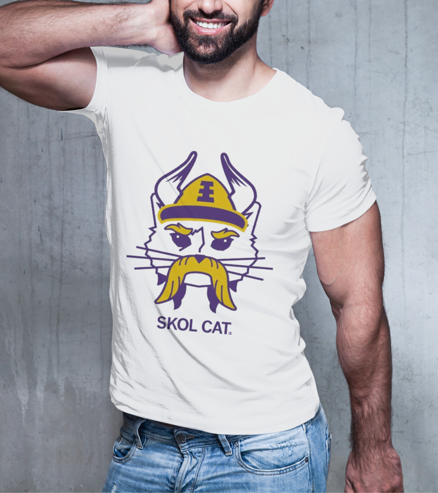 Skol Cat Viking Helmet Mustache Sports Enthusiast T-Shirt