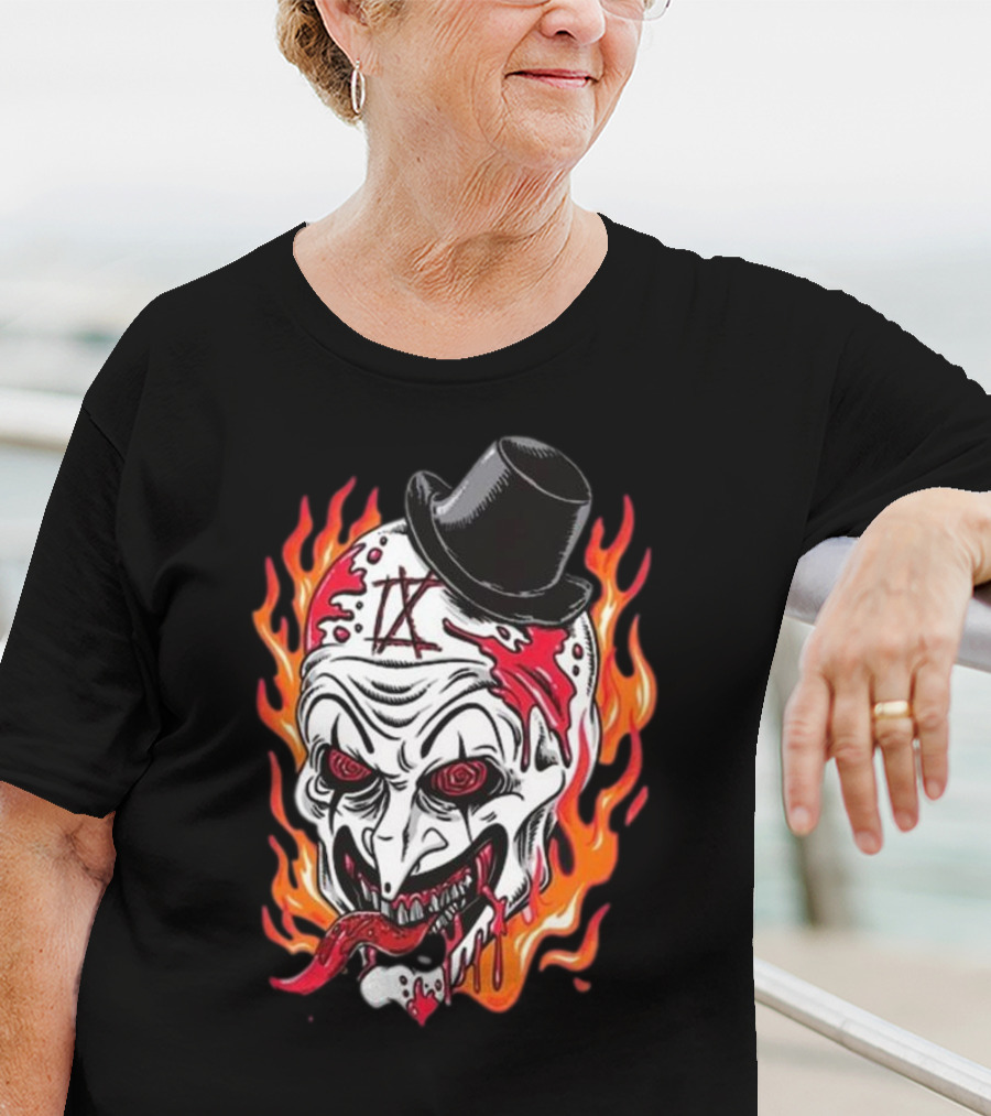 Psychos Only Art Will Never Die Flaming Skull Top Hat T-Shirt