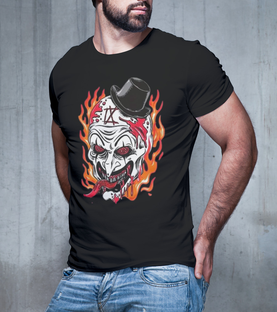 Psychos Only Art Will Never Die Flaming Skull Top Hat T-Shirt