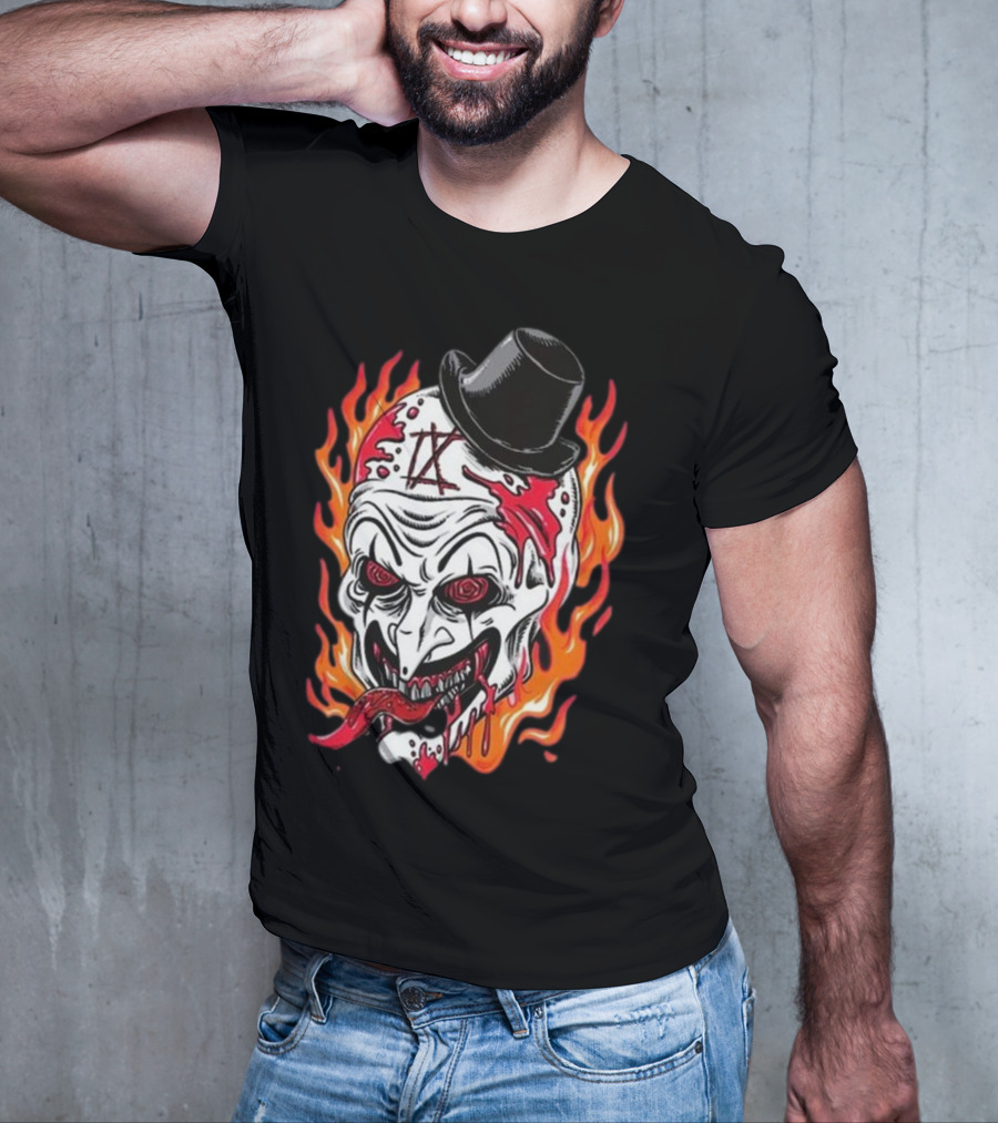 Psychos Only Art Will Never Die Flaming Skull Top Hat T-Shirt