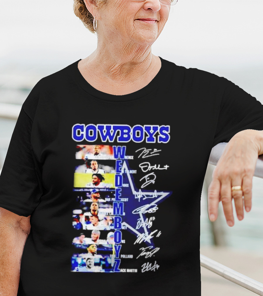 COWBOYS WE DEM BOYZ Dak Prescott DeMarcus Lawrence Trevon Diggs Brett Maher Tony Pollard CeeDee Lamb Zack Martin Dallas Players Signatures T-Shirt