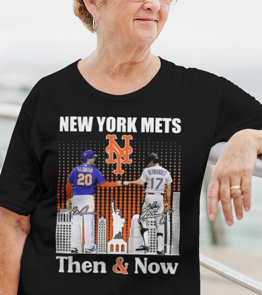 New York Mets Then And Now Pete Alonso Keith Hernandez Signatures T-Shirt
