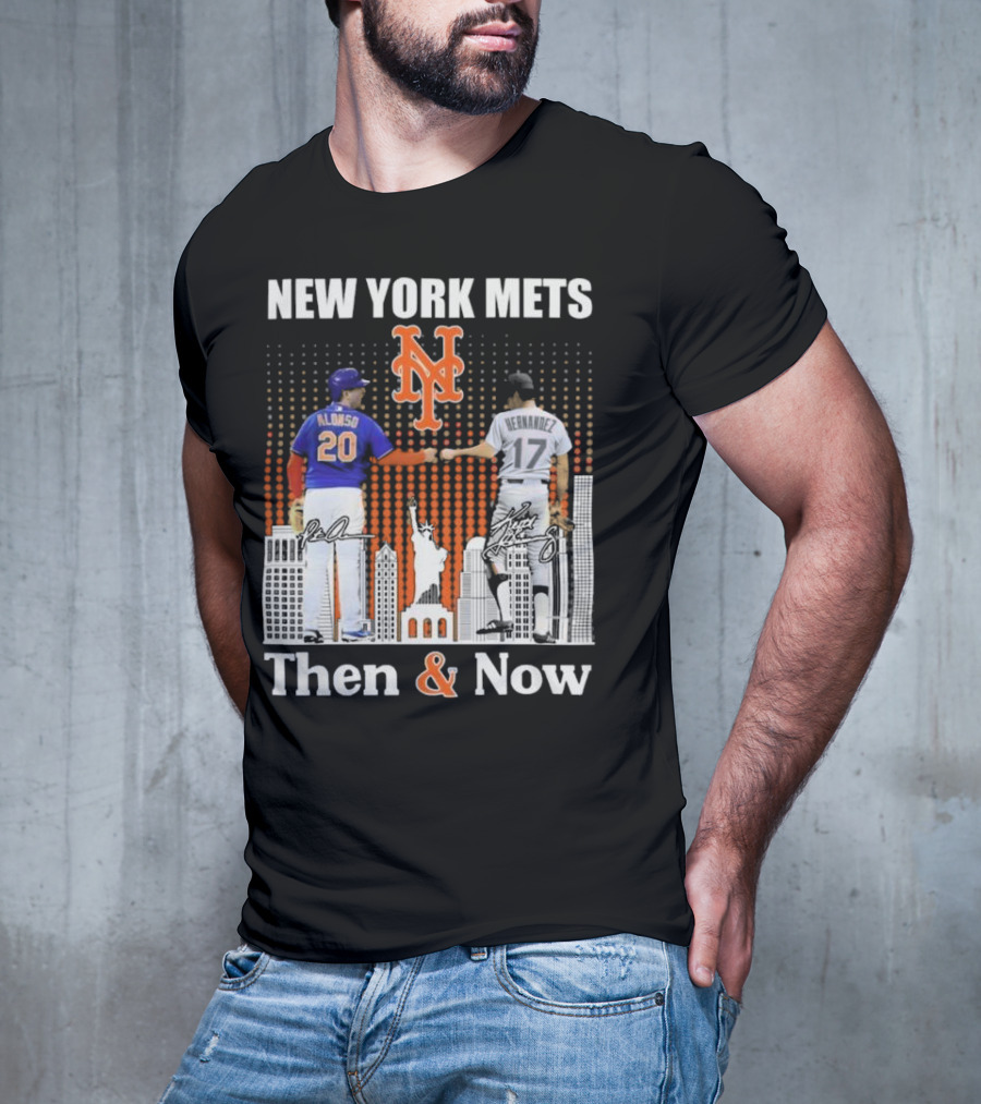 New York Mets Then And Now Pete Alonso Keith Hernandez Signatures T-Shirt