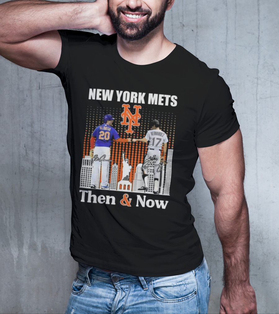 New York Mets Then And Now Pete Alonso Keith Hernandez Signatures T-Shirt