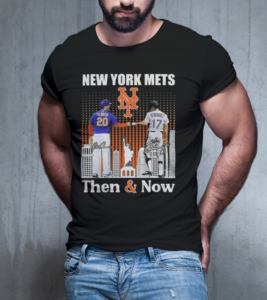 New York Mets Then And Now Pete Alonso Keith Hernandez Signatures T-Shirt