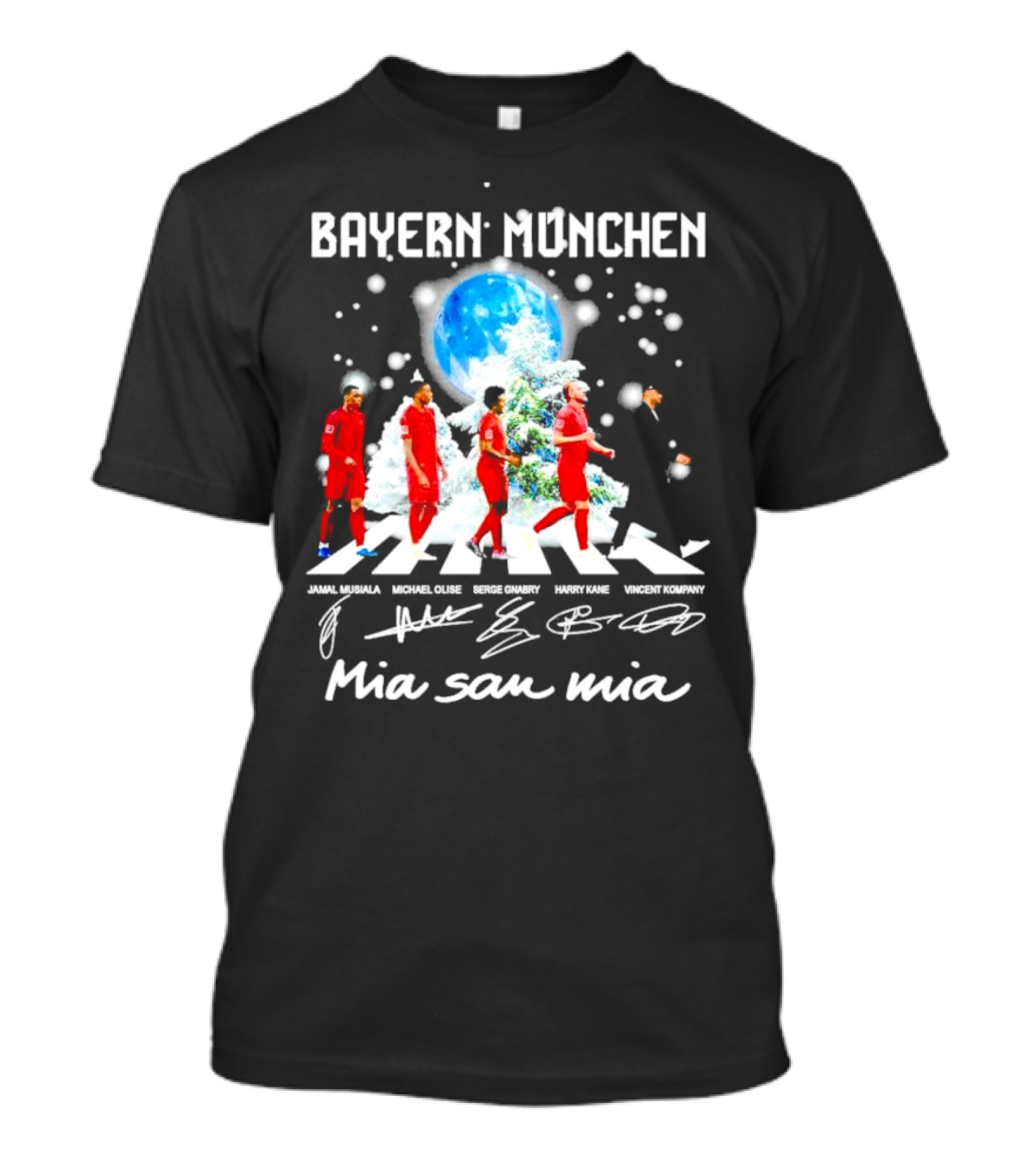 Bayern München Mia San Mia Abbey Road Jamal Musiala Michael Olise Serge Gnabry Harry Kane Vincent Kompany Christmas T-Shirt