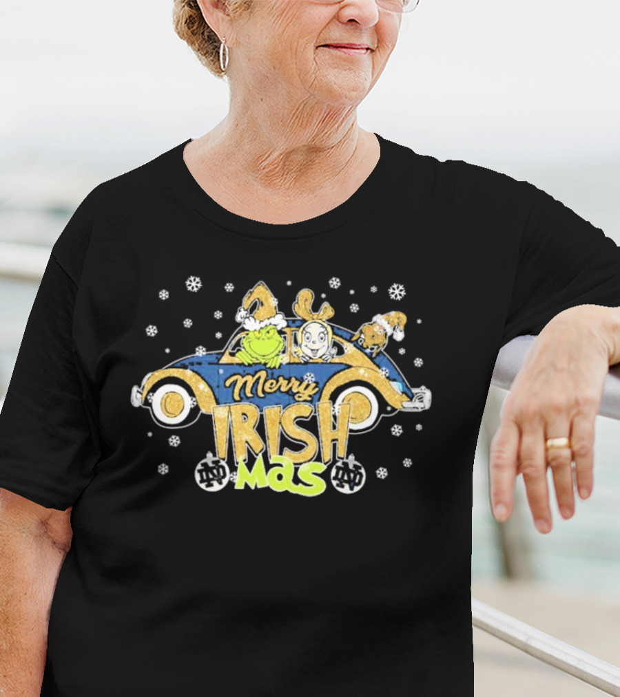Merry Irish Mas Grinch Reindeer Car Notre Dame Christmas T-Shirt