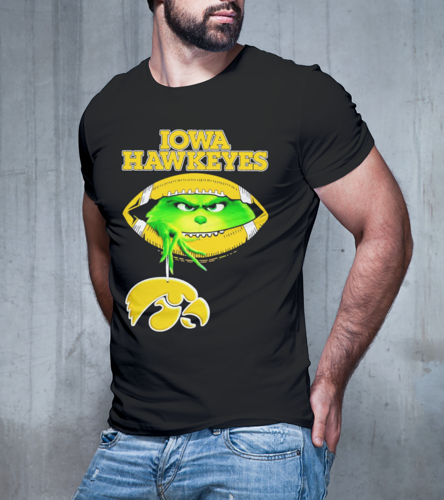 Iowa Hawkeyes Grinch Football Christmas T-Shirt