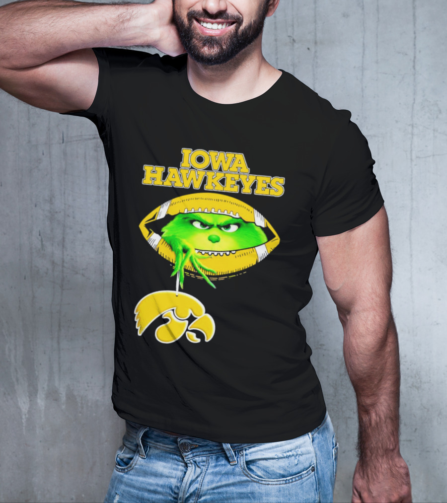 Iowa Hawkeyes Grinch Football Christmas T-Shirt