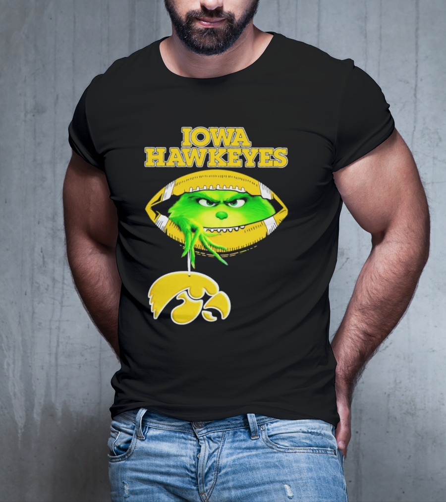 Iowa Hawkeyes Grinch Football Christmas T-Shirt