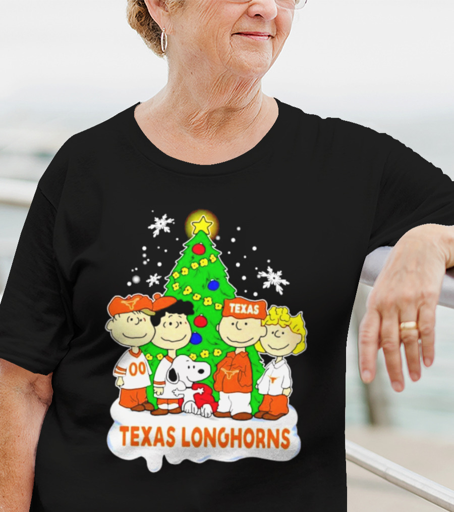 Texas Longhorns Peanuts Characters Christmas Tree T-Shirt
