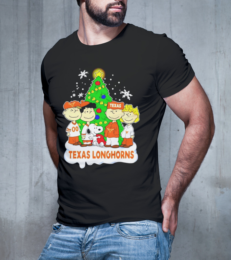 Texas Longhorns Peanuts Characters Christmas Tree T-Shirt