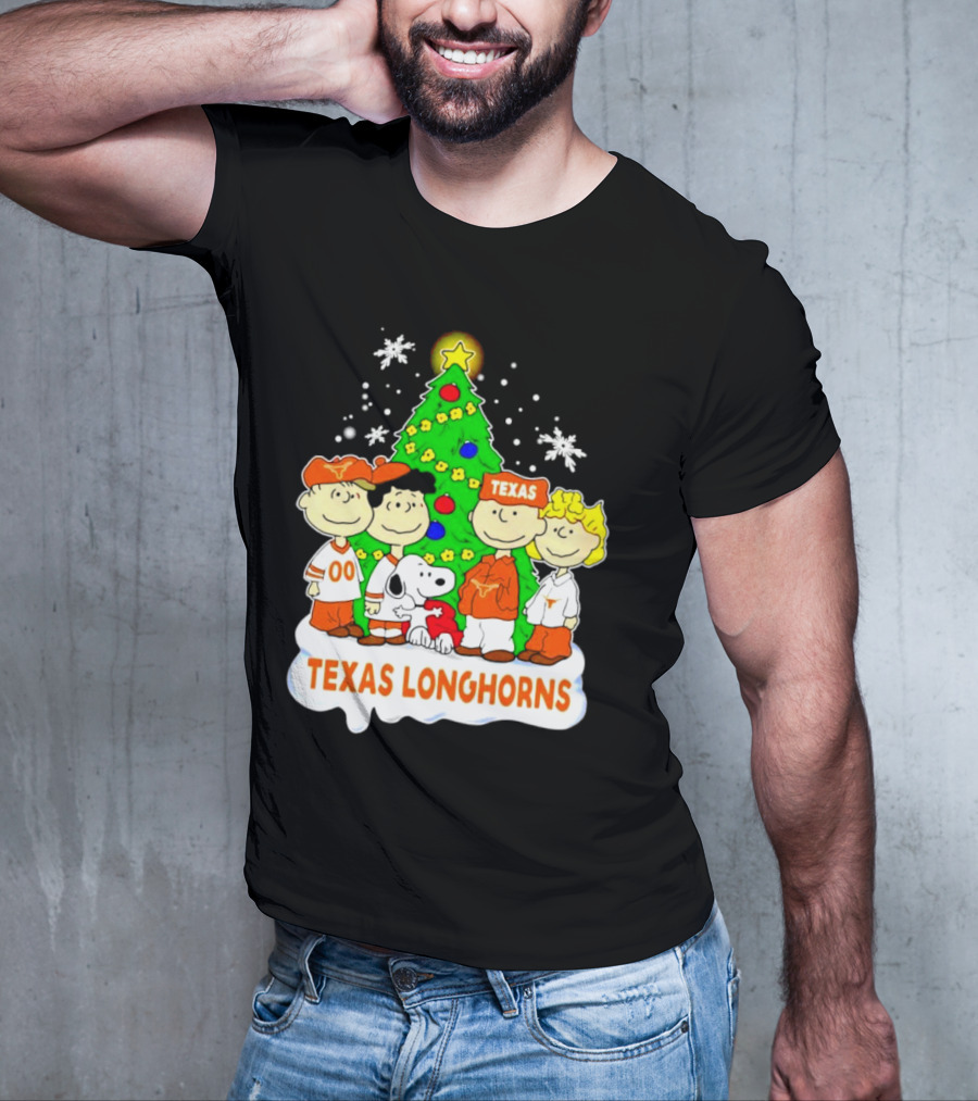 Texas Longhorns Peanuts Characters Christmas Tree T-Shirt