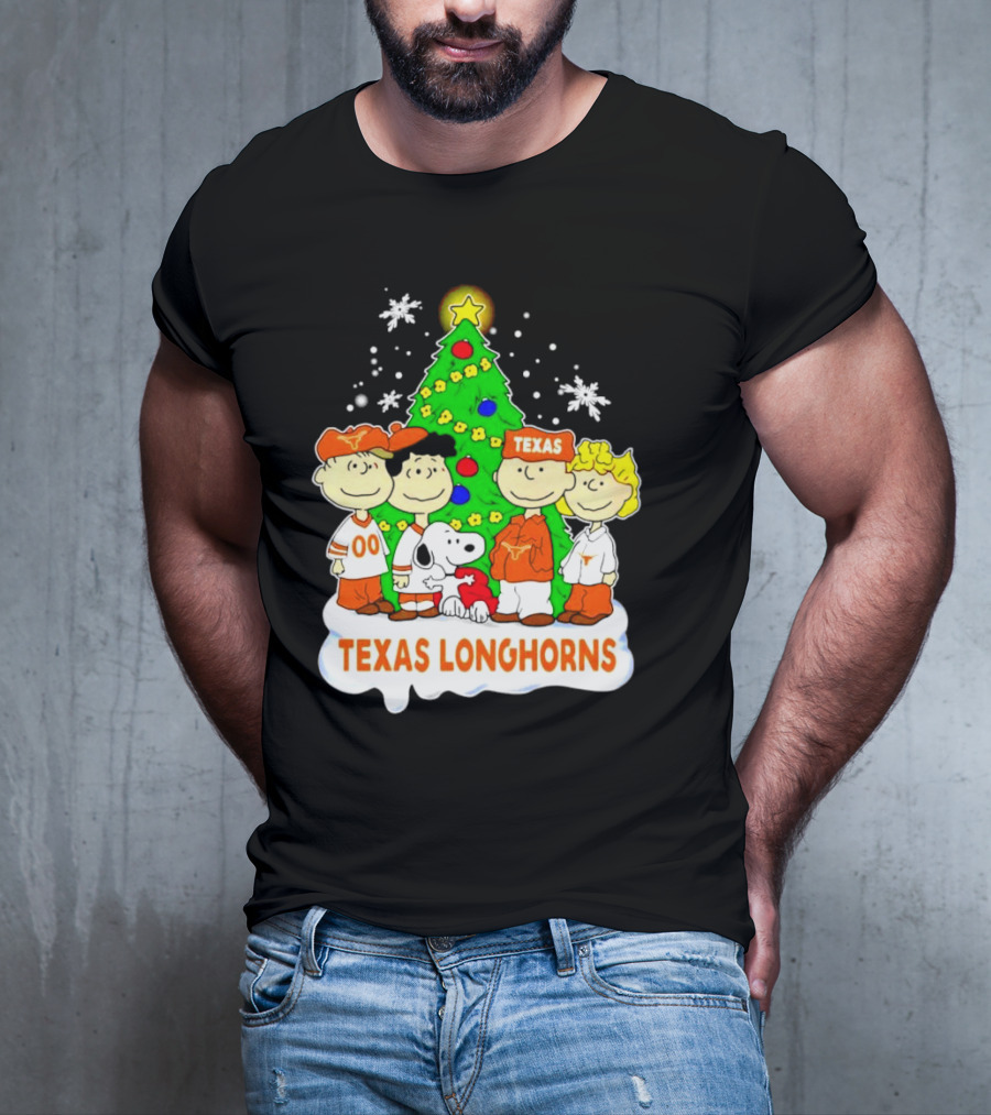 Texas Longhorns Peanuts Characters Christmas Tree T-Shirt