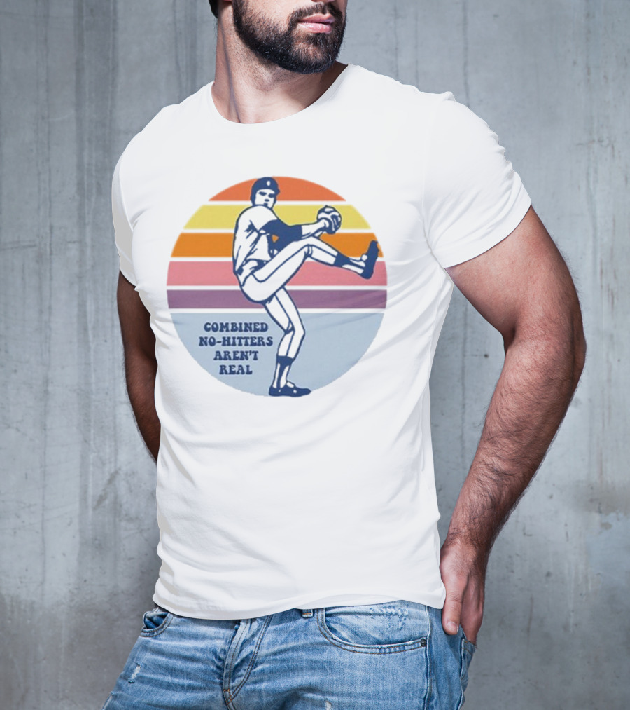Combined No-Hitters Aren’t Real Vintage Baseball Pitcher Retro Stripes T-Shirt