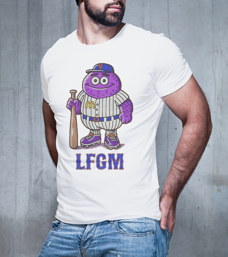 LFGM New York Mets Grimace Cartoon Baseball Bat Character T-Shirt