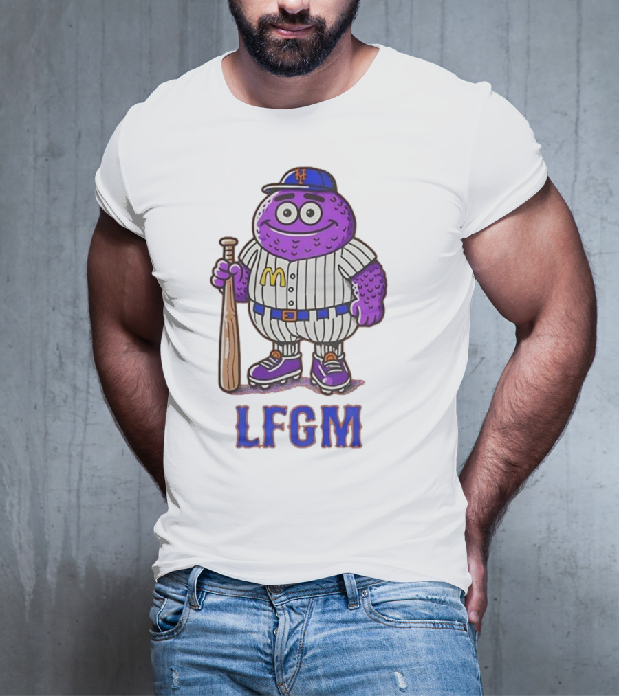 LFGM New York Mets Grimace Cartoon Baseball Bat Character T-Shirt