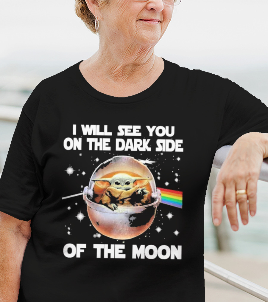 I Will See You On The Dark Side Of The Moon Baby Yoda Rainbow Light Beam T-Shirt