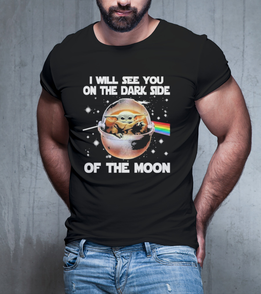 I Will See You On The Dark Side Of The Moon Baby Yoda Rainbow Light Beam T-Shirt