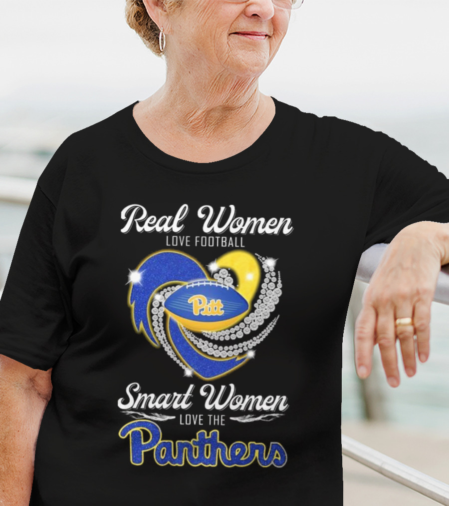 Real Women Love Football Smart Women Love The Pitt Panthers Diamond Heart T-Shirt