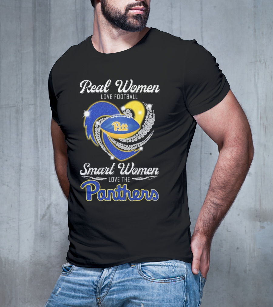 Real Women Love Football Smart Women Love The Pitt Panthers Diamond Heart T-Shirt