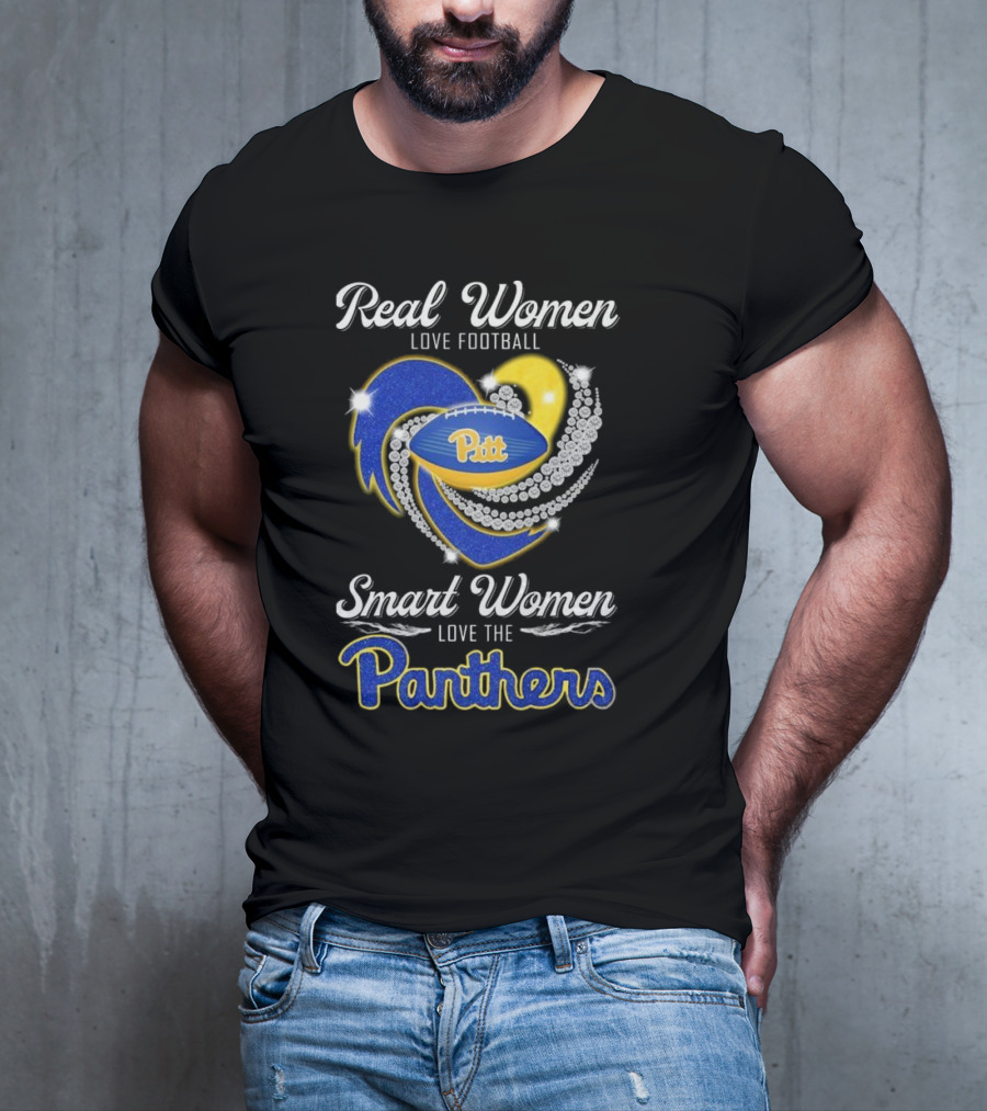 Real Women Love Football Smart Women Love The Pitt Panthers Diamond Heart T-Shirt